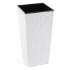 Doniczka kwadratowa wysoka Finezja + wkład - 19 cm - rattan biała