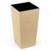Doniczka kwadratowa wysoka Finezja + wkład - 40 cm - rattan cappucino