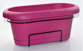 Skrzynka balkonowa Lotos z koszem metalowym + podstawka - 40 cm - jagodowa