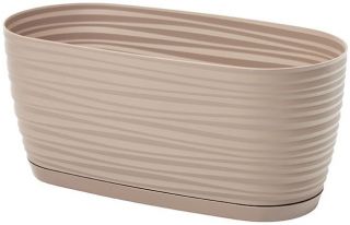 Doniczka podłużna + podstawka Sahara petit - 27 x 13 cm - szarobeżowa
