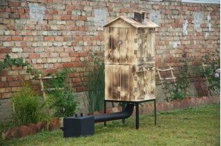 Wędzarnia ogrodowa drewniana - dwukomorowa - 50 x 50 x 120 cm - opalana - ZESTAW