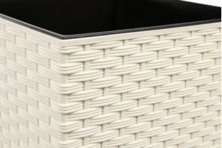 Doniczka kwadratowa wysoka Finezja + wkład - 19 cm - rattan biała