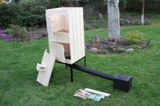 Wędzarnia ogrodowa drewniana - dwukomorowa - 50 x 50 x 100 cm - surowa - ZESTAW