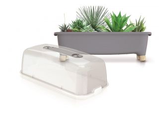 Domowy ogród z drewnianym akcentem z pokrywą - Szklarenka domowa Respana Planter - 77 cm - kamienny szary