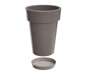 Lekka doniczka okrągła wysoka + podstawka Lofly Slim - 20 cm - kamienny szary