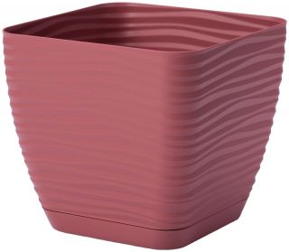 Doniczka kwadratowa + podstawka Sahara petit - 23 cm - marsala