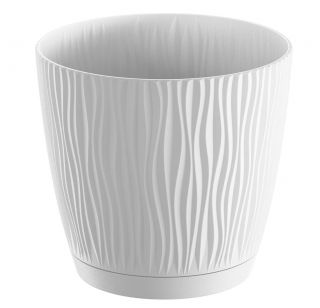 Doniczka okrągła + podstawka Sandy P - 19 cm - biały