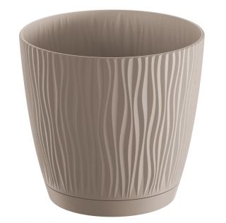 Doniczka okrągła + podstawka Sandy P - 19 cm - mocca
