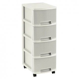 Regał na kółkach z czterema szufladami Knit - kremowy