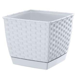Doniczka kwadratowa + podstawka Ratolla - 24 cm - biała