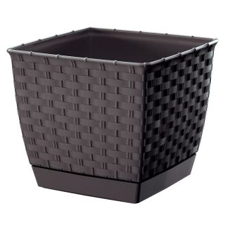Doniczka kwadratowa + podstawka Ratolla - 24 cm - umbra, ciemny brąz