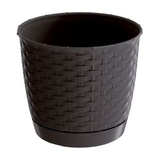 Doniczka okrągła + podstawka Ratolla - 19 cm - umbra, ciemny brąz