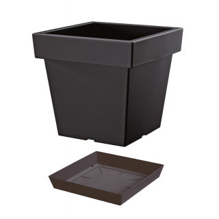 Lekka doniczka kwadratowa + podstawka Lofly - 19 cm - antracyt
