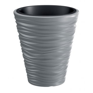 Doniczka okrągła Sand - lekka i ozdobna - 34,5 cm - kamienny szary