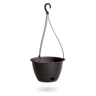 Doniczka wisząca okrągła + podstawka Ratolla - 22 cm - umbra, ciemny brąz