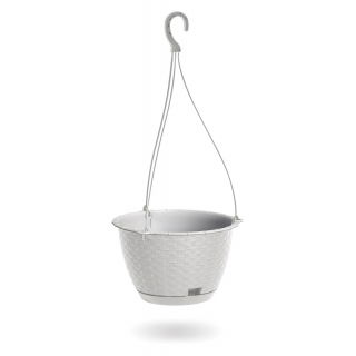 Doniczka wisząca okrągła + podstawka Ratolla - 24 cm - biała