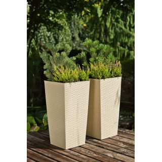 Doniczka kwadratowa wysoka Finezja + wkład - 40 cm - rattan cappucino