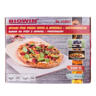 Kamień ceramiczny do pizzy z drewnianą łopatką - prostokątny 38 x 30,5 cm