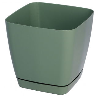 Doniczka kwadratowa + podstawka Toscana - 19 cm - zielona pastelowa