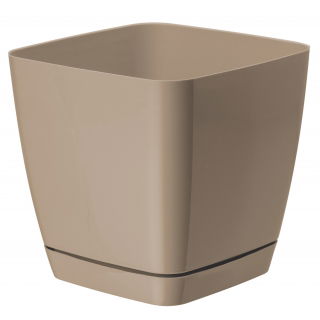Doniczka kwadratowa + podstawka Toscana - 19 cm - beżowa (cafe latte)