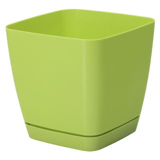 Doniczka kwadratowa + podstawka Toscana - 13 cm - jasnozielona