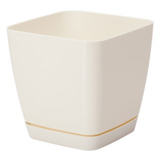 Doniczka kwadratowa + podstawka Toscana - 22 cm - kremowa
