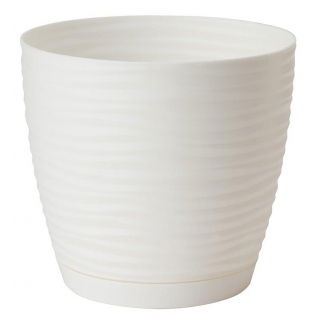 Doniczka okrągła + podstawka Sahara petit - 17 cm - biała