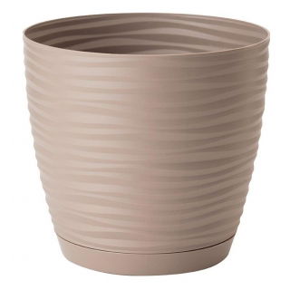 Doniczka okrągła + podstawka Sahara petit - 15 cm - szarobeżowa