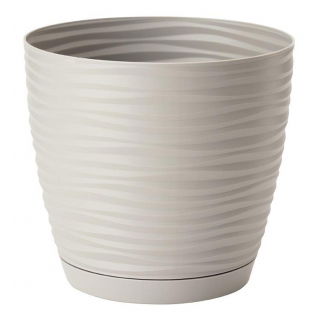 Doniczka okrągła + podstawka Sahara petit - 11 cm - jasnoszara