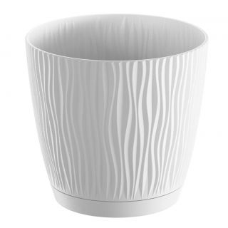 Doniczka okrągła + podstawka Sandy P - 19 cm - biały