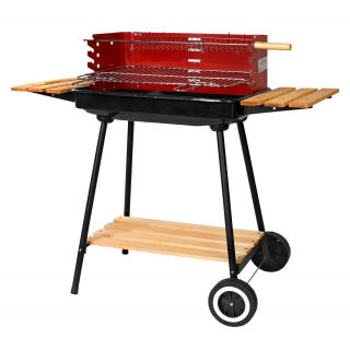 Grill prostokątny z półkami, na kółkach