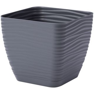 Doniczka kwadratowa + podstawka Sahara petit - 13 cm - antracyt