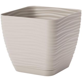 Doniczka kwadratowa + podstawka Sahara petit - 11 cm - jasnoszary