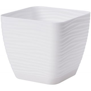 Doniczka kwadratowa + podstawka Sahara petit - 15 cm - biały