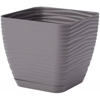 Doniczka kwadratowa + podstawka Sahara petit - 15 cm - kamienny