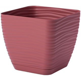 Doniczka kwadratowa + podstawka Sahara petit - 15 cm - marsala
