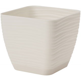 Doniczka kwadratowa + podstawka Sahara petit - 19 cm - krem