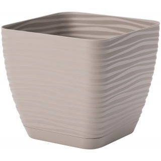 Doniczka kwadratowa + podstawka Sahara petit - 17 cm - szarobeżowy (taupe)