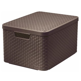 Koszyk z pokrywą - Rattan Style - 30 litrów - ciemny brąz