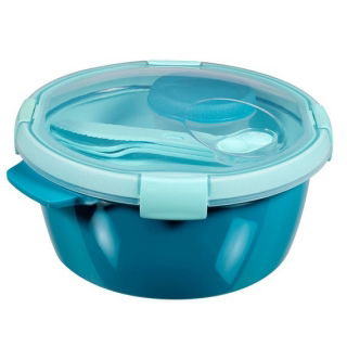 Pojemnik na żywność okrągły ze sztućcami i pojemnikiem na sos - Smart To Go Lunch - 1,6 litra - niebieski