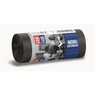 Worki na śmieci czarne - SUPERMOCNE - 35 litrów - 15 szt. - LDPE
