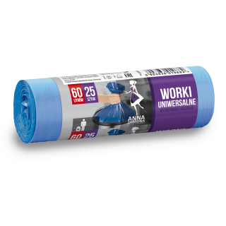 Worki na śmieci niebieskie - UNIWERSALNE - 60 litrów - 25 szt. - HDLD