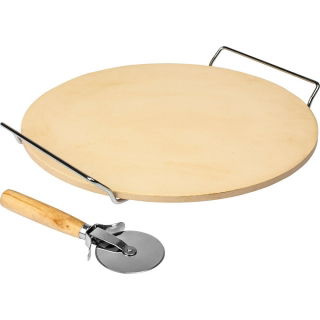 Okrągły kamień do pizzy z uchwytem i nożykiem - 33 cm