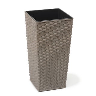 Doniczka ekologiczna z domieszką drewna - Finezja Eco - 25 cm - rattan - szara