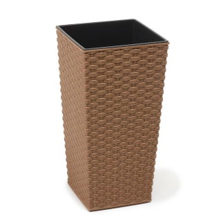 Doniczka ekologiczna z domieszką drewna - Finezja Eco - 19 cm - rattan - naturalne drewno