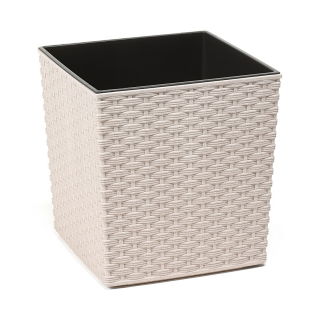 Doniczka ekologiczna z domieszką drewna - Juka Eco - 25 cm - rattan - biała