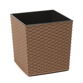 Doniczka ekologiczna z domieszką drewna - Juka Eco - 25 cm - rattan - naturalne drewno