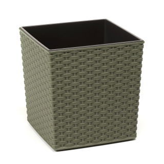 Doniczka ekologiczna z domieszką drewna - Juka Eco - 19 cm - rattan - zielona leśna