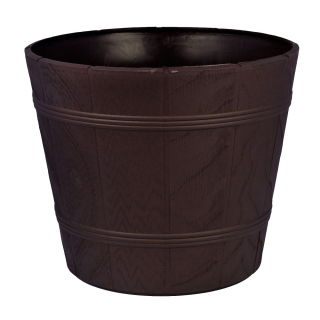 Osłonka drewnopodobna okrągła Elba + podstawka - 19 cm - brązowa