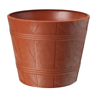 Osłonka drewnopodobna okrągła Elba + podstawka - 22 cm - terakota